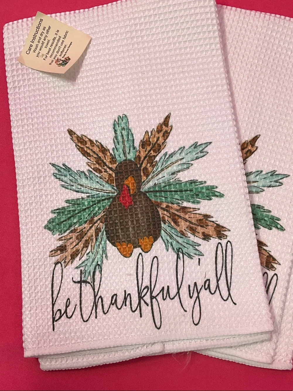 Be Thankful Y'all Turkey Waffle Weave Kitchen Towel - White